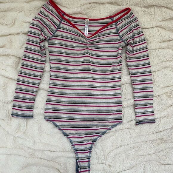 Intimately Free People Put A Stripe On It Stripe Thong Bodysuit Classic Combo - Picture 2 of 10
